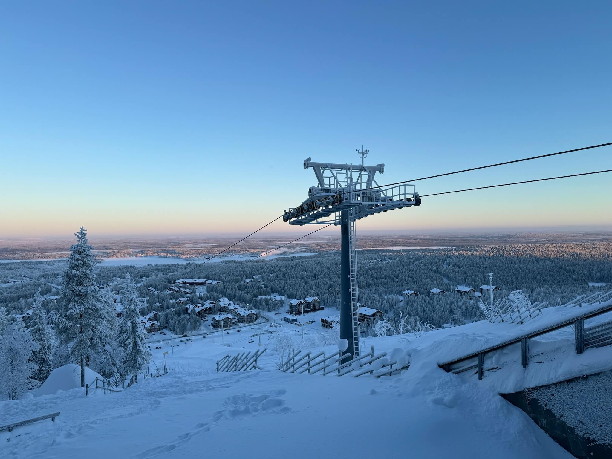 Snow-covered Levi village from Hotel Levi Panorama.
